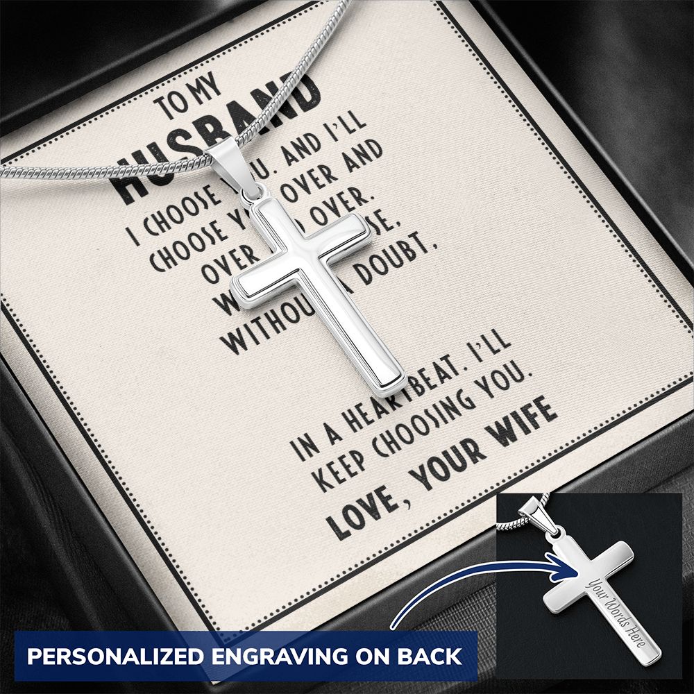 To My Husband Necklace, Necklace For Husband, Gift For Husband, Gift For Man, Jewelry for Him, Necklace For Man, Valentine, Birthday, Christmas, Anniversary Jewelry for Men Personalized Cross Necklace