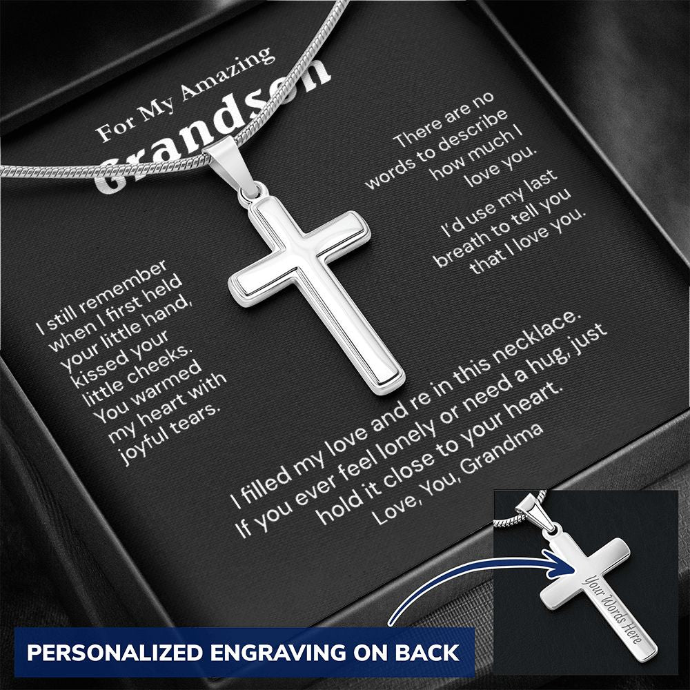 Grandson Birthday Gifts From Grandma Present For Grandson From Grandmother To My Grandson Necklace From Grandparents Cross Chain with Message Card and Gift Box4 Personalized Cross Necklace
