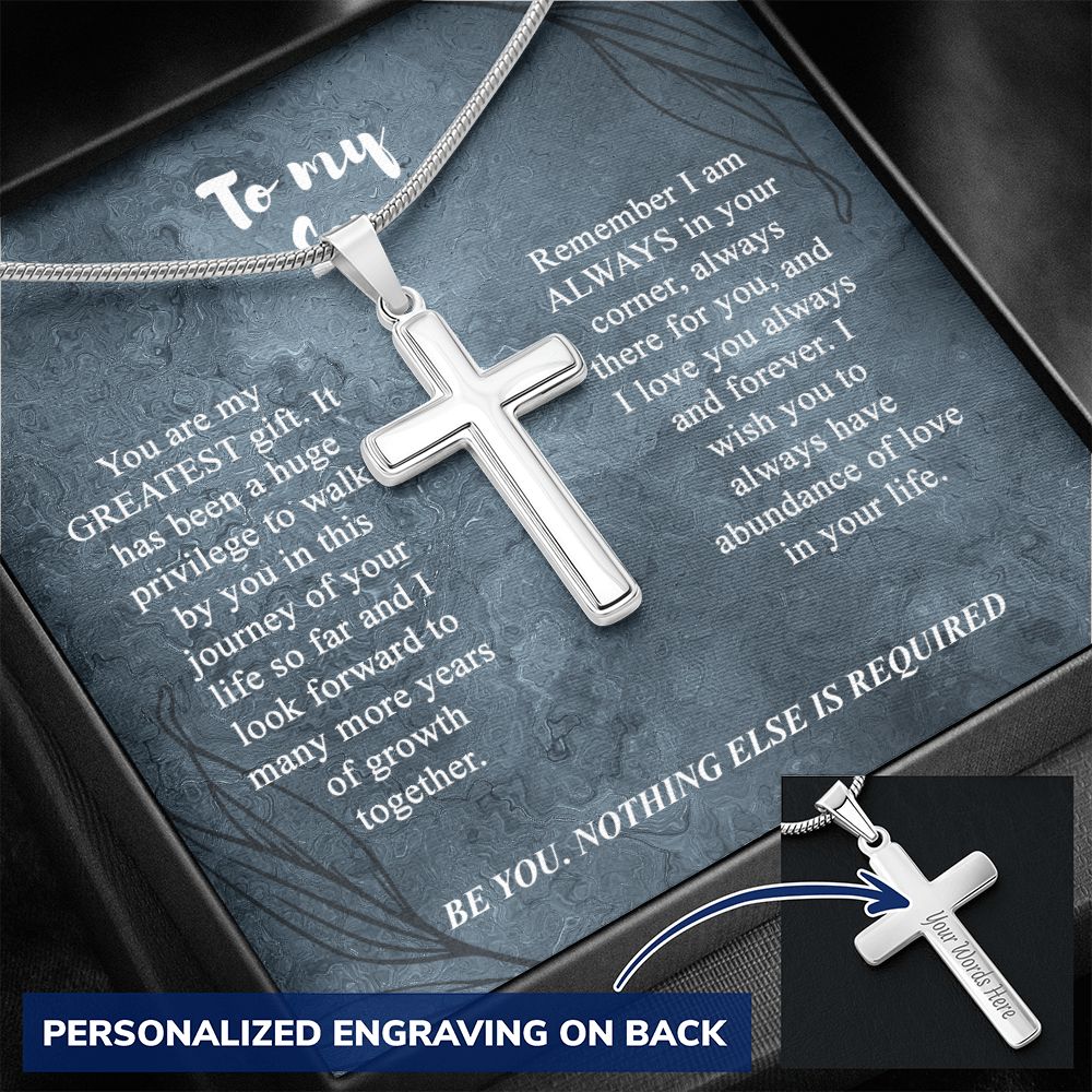 To My Son Cross Necklace, Son Birthday Gift, Message Card Gift For Son From Mom Or Dad Jewelry For Men Stainless Artisan Crafted Cross Necklace with Message Card Luxury Box Personalized Cross Necklace