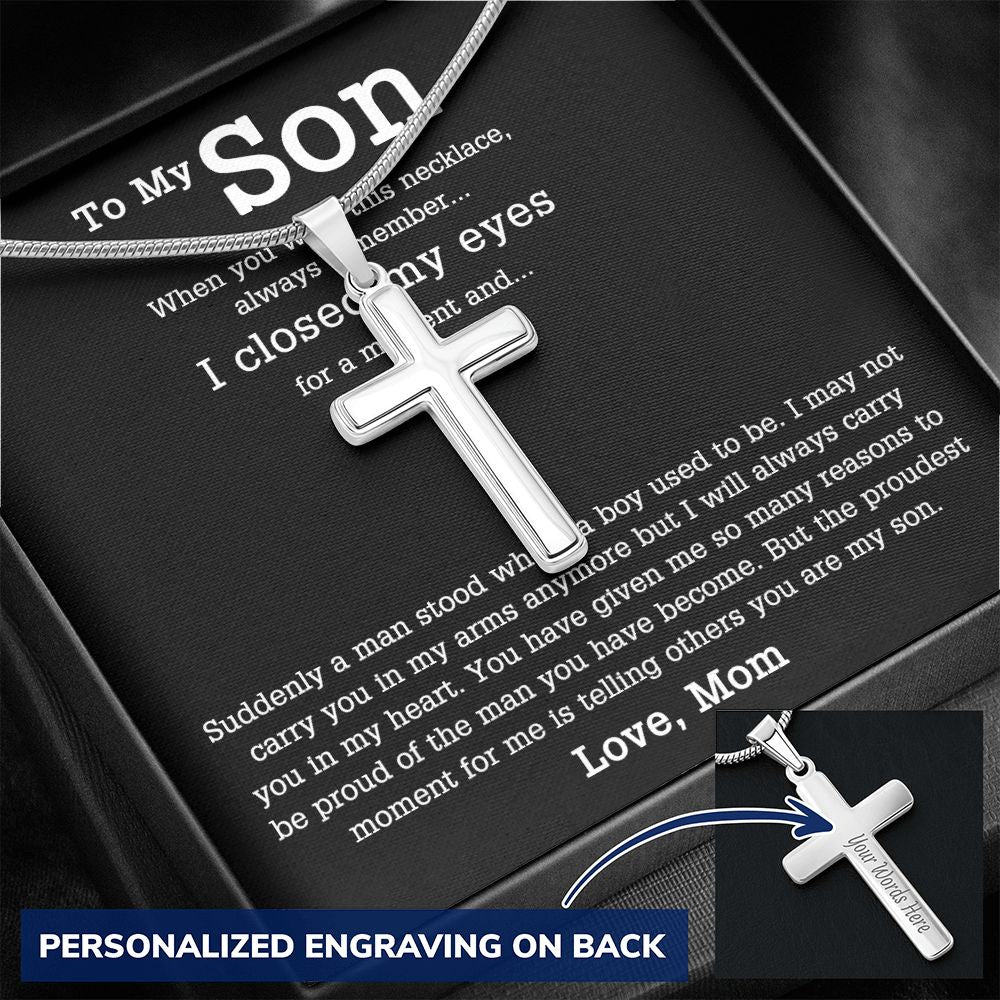 Sentimental Son Gifts Cross Necklace From Mom, Son Cross Necklace, Mother to Son Gifts Cross Necklace, Gift Necklace for Son Birthday, Unique Gifts for Son from Mother, Son Gift from Mom Mother Personalized Cross Necklace