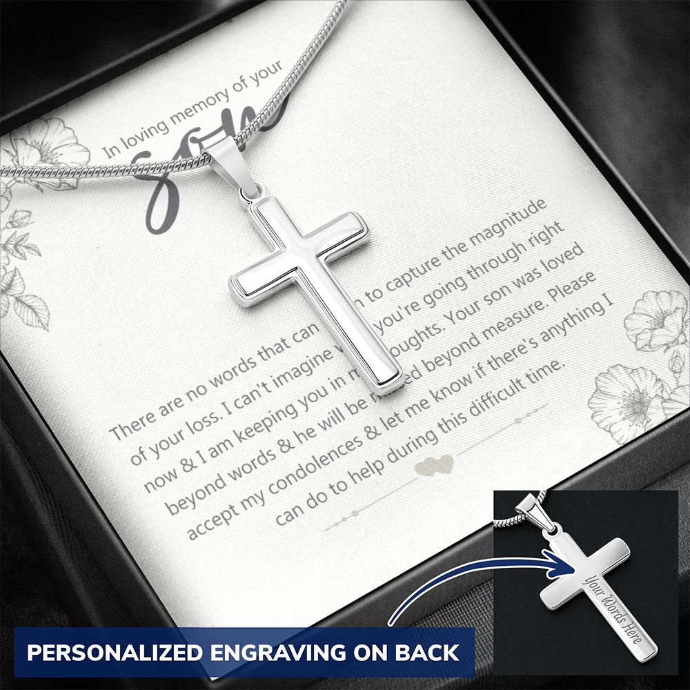 Bereavement Gift Loss of Son In Loving Memory Of Your Son Memorial Necklace Jewelry For Men Stainless Artisan Crafted Cross Necklace with Message Card Luxury Box Personalized Cross Necklace