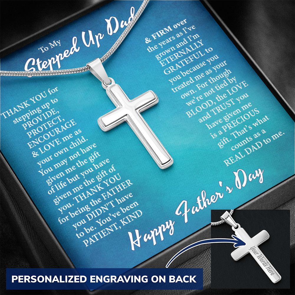Gift to My Stepped Up Dad Necklace for Stepped Up Dad Stepfather, Thank You for Everything My Step Dad Fathers Day Cards, Father's Day Necklace, Gifts for Step Dads On Father S Day8 Personalized Cross Necklace