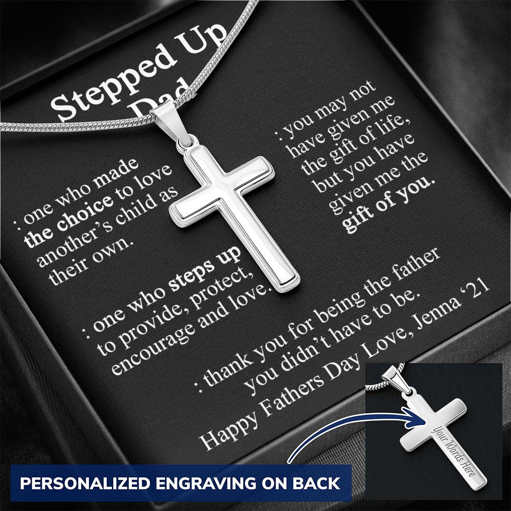 Gift to My Stepped Up Dad Necklace for Stepped Up Dad Stepfather, Thank You for Everything My Step Dad Fathers Day Cards, Father's Day Necklace, Gifts for Step Dads On Father S Day10 Personalized Cross Necklace