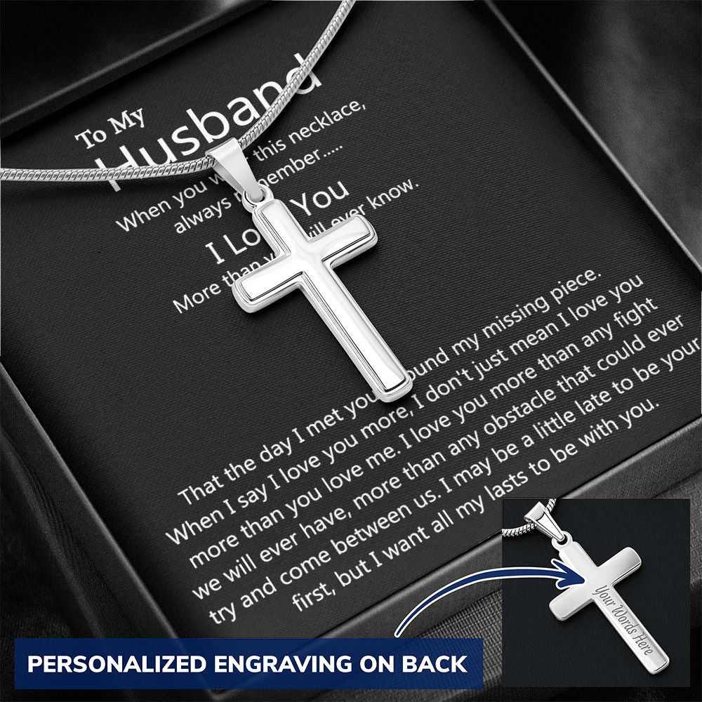 Husband And Wife Cross Necklace, To My Husband Cross Necklace Gift From Wife, Necklace Gift For Husband, Wife To Husband Cross Necklace, Gift Necklace For Husband Jewelry Gift For Men I Love You Personalized Cross Necklace