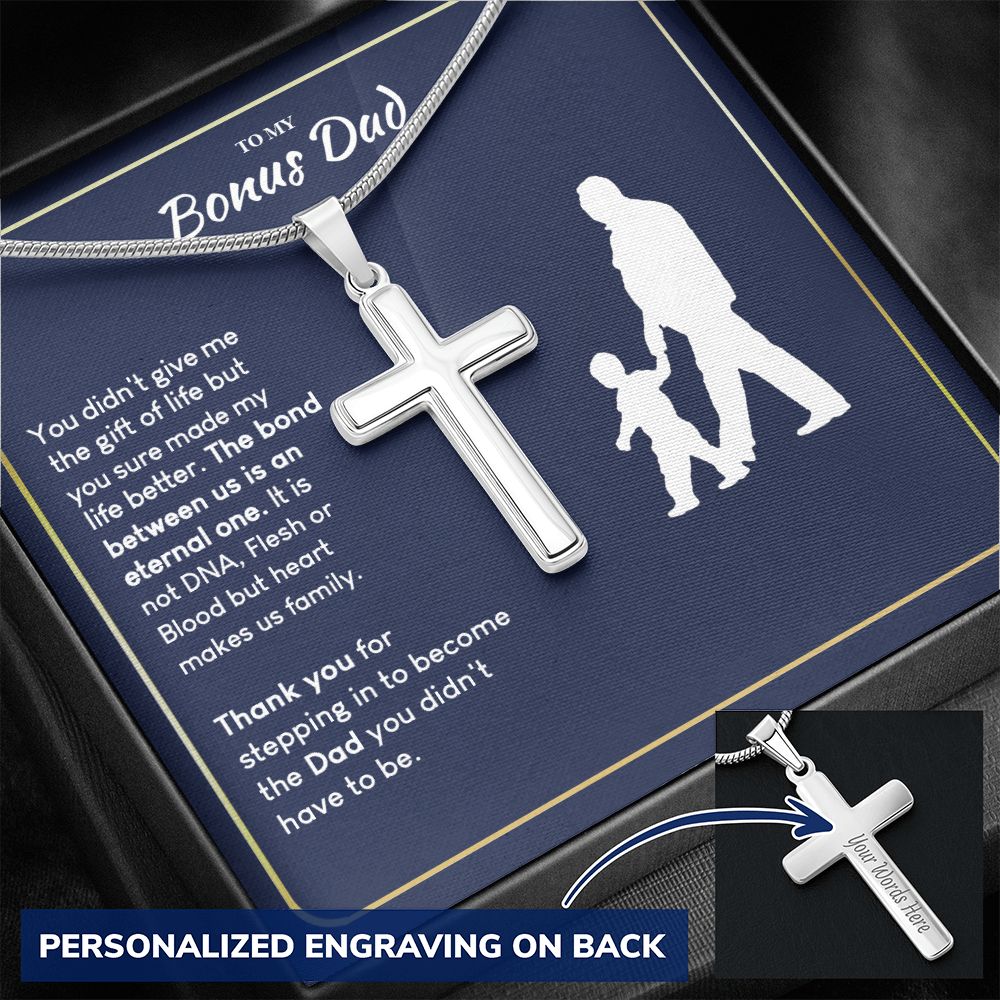Jewelry For Mens - Jewelry Custom Card Son To My Bonus Dad Cross Necklace, Bonus Dad Fathers Day Necklace Bonus Dad Gifts from Bonus Daughter, Bonus Dad Pendant From Son Personalized Cross Necklace