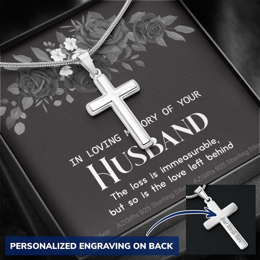 In Memory Of Your Husband, Sympathy Gift Loss Of Husband, Husband Memorial Loss Of Husband , Loss Of Husband Necklace, Loss Of A Husband Personalized Cross Necklace