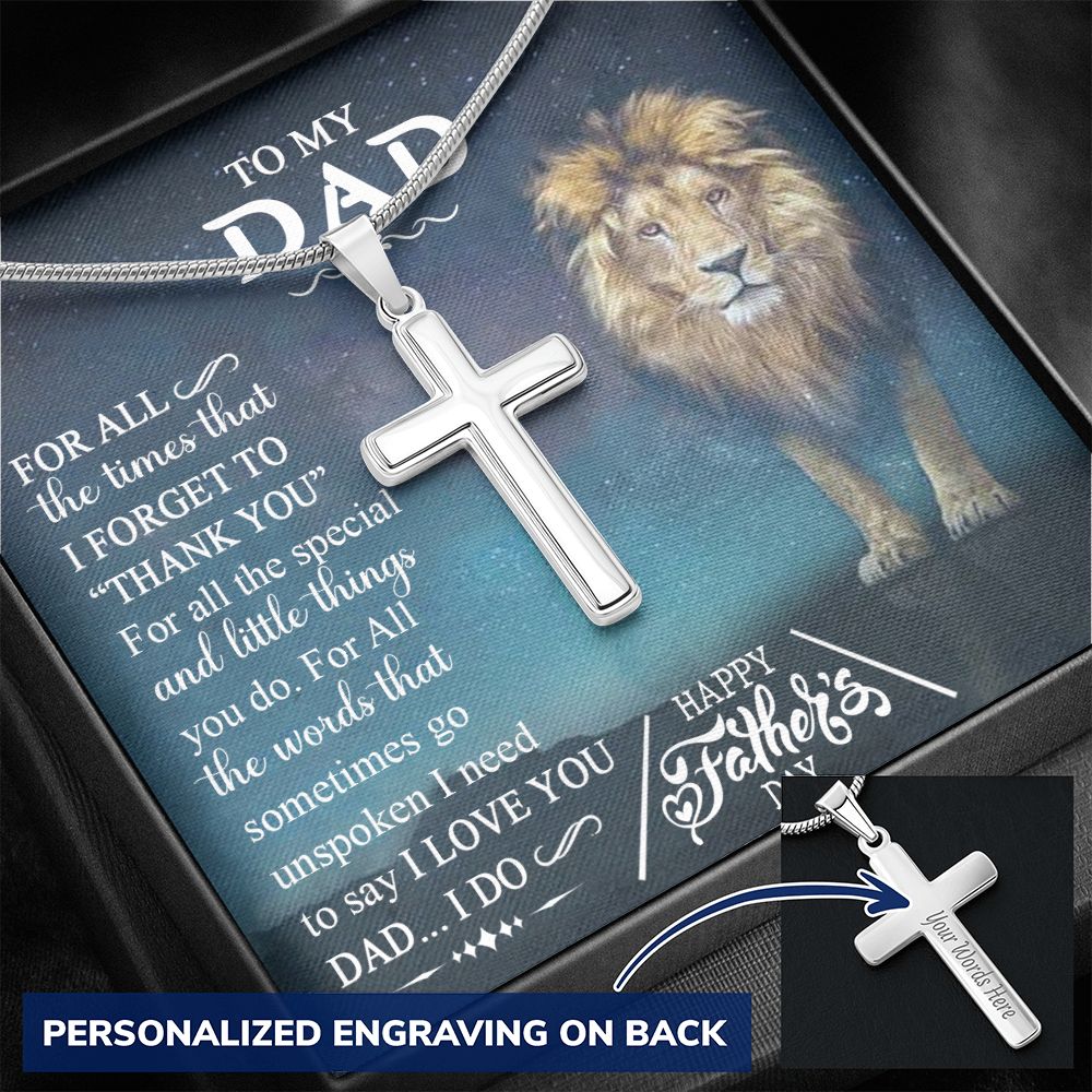 Jewelry For Mens - Inspirational To My Lion Dad Cross Necklace from Daughter Cross Necklace Luxury Jewelry Gift On Birthday, Christmas, Father's Day Gift, Happy Father's Day Pendant Personalized Cross Necklace