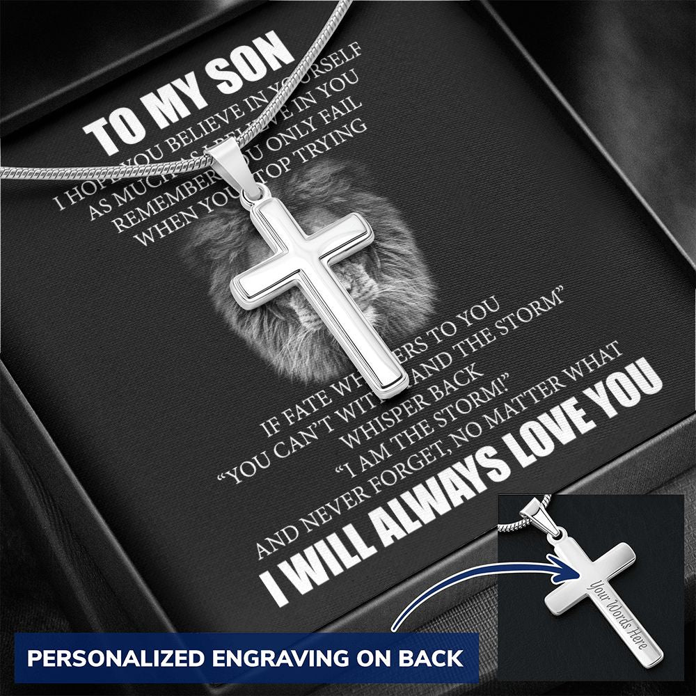 To My Son Necklace From Mom, Son Gifts From Mom and Dad, Mother and Son Necklace, Birthday Gift For My Son Graduation Christmas Faith Cross Necklace Present1 Personalized Cross Necklace