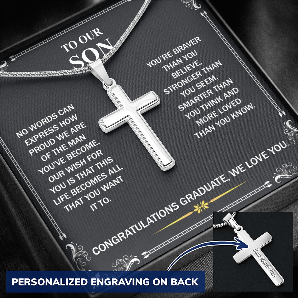 To My Son Necklace From Mom, Son Gifts From Mom and Dad, Mother and Son Necklace, Birthday Gift For My Son Graduation Christmas Faith Cross Necklace Present10 Personalized Cross Necklace
