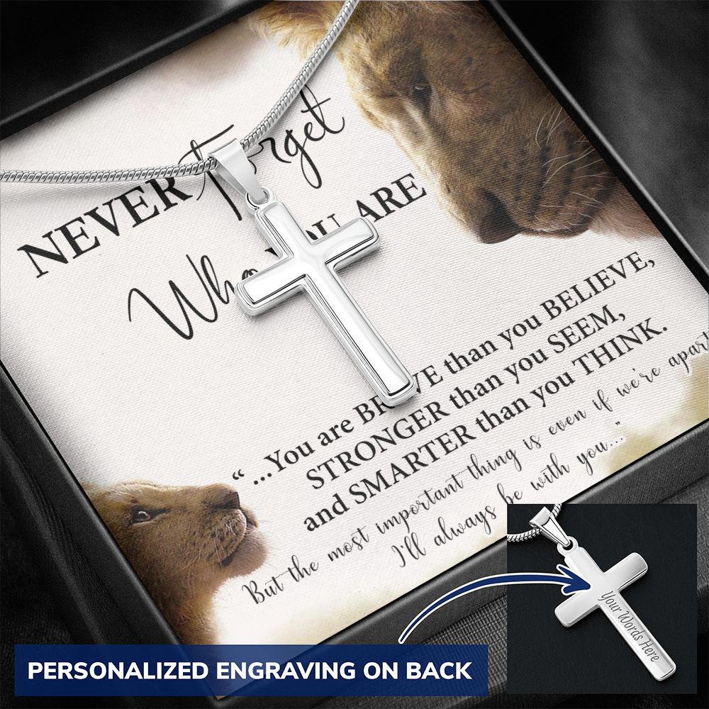 Father And Son Lion Cross Necklace Gift From SOn, Never Forget Necklace Gift From Son, Lion Dad Cross Necklace Birthday Gifts For Father Jewelry Son Gifts From Dad, Father's Day Necklace Gifts Personalized Cross Necklace