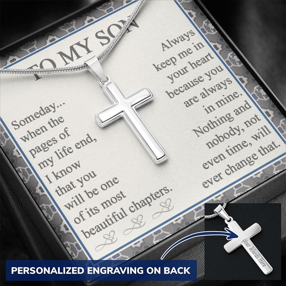 To My Son Artisan Cross Necklace with Message Card and Gift Box Gift for Son From Mom And Dad Jewelry For Men Stainless Artisan Crafted Cross Necklace with Message Card Luxury Box Personalized Cross Necklace