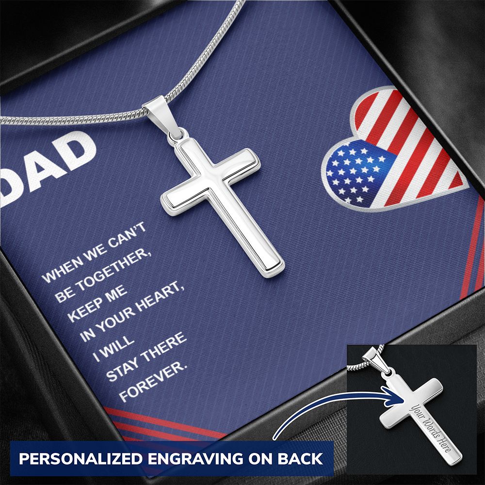 To My Dad Heart Flag Usa Necklace Pendant Gift From Daughter Or Son Necklace For Keep Me Your Heart Happy Father's Day, To Dad Father In Law On Birthday Anniversary