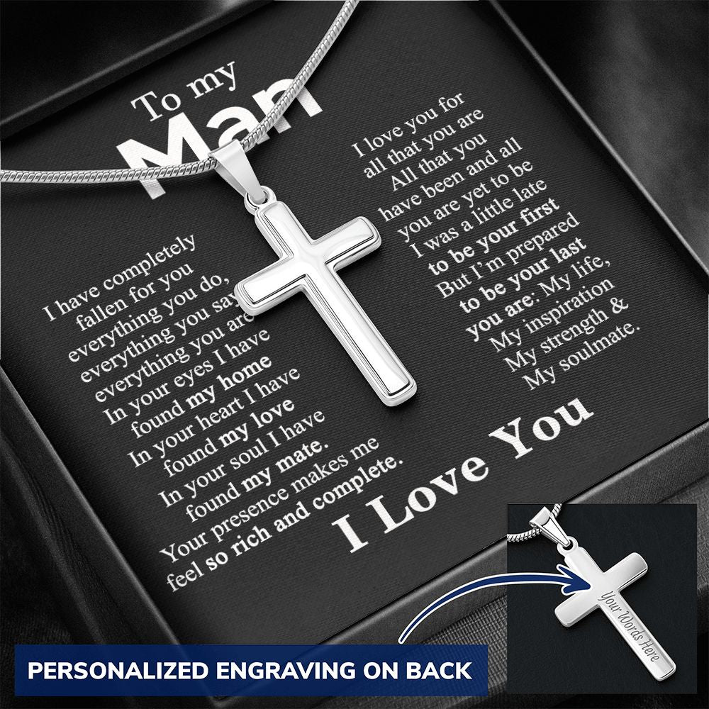 Gift Necklace For Man, To My Man Cross Necklace Gift From Soulmate, Wife To Husband Jewelry Gift For Men, Everything Necklace Gift For Man Gift Necklace, Cross Pendant Gift For Man From Soulmate Personalized Cross Necklace