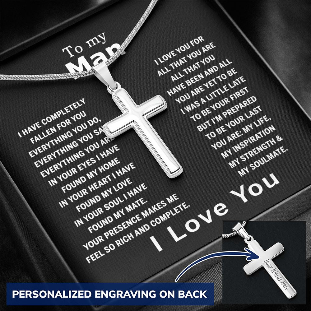 I Love You Cross Necklace Gift For Man, To My Man Cross Necklace From Women, Soulmate And Man Gift Necklace, Man And Soulmate Cross Necklace, Jewelry Gift For Mens Boyfriend Gift Necklace Personalized Cross Necklace