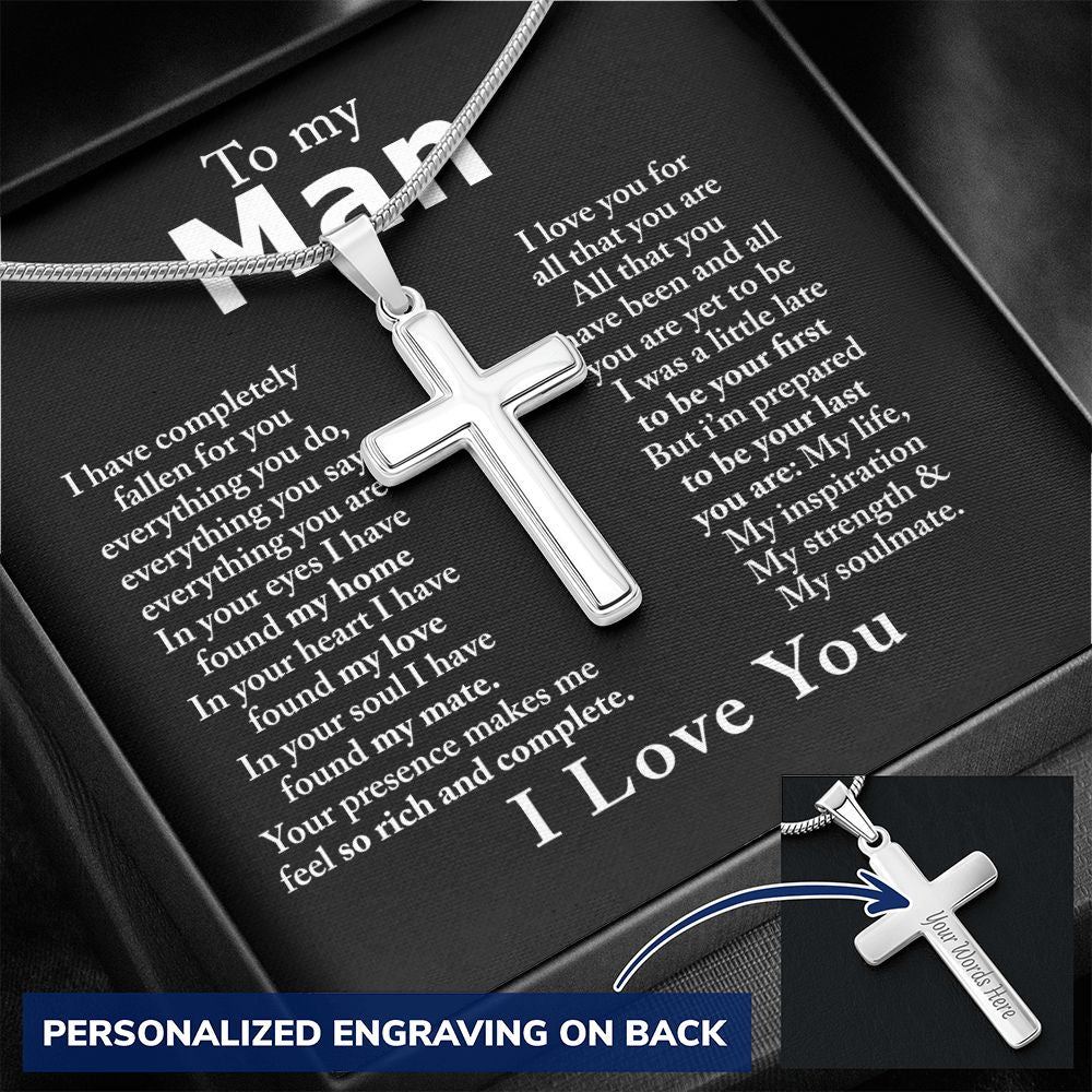 To My Man Cross Necklace From Women, Gift Cross Necklace For Man, Boyfriend, Birthday Gift Cross Necklace From Soulmate Wife Jewelry For Men, Gift Cross Necklace For Man, Fallen For You Necklace Personalized Cross Necklace