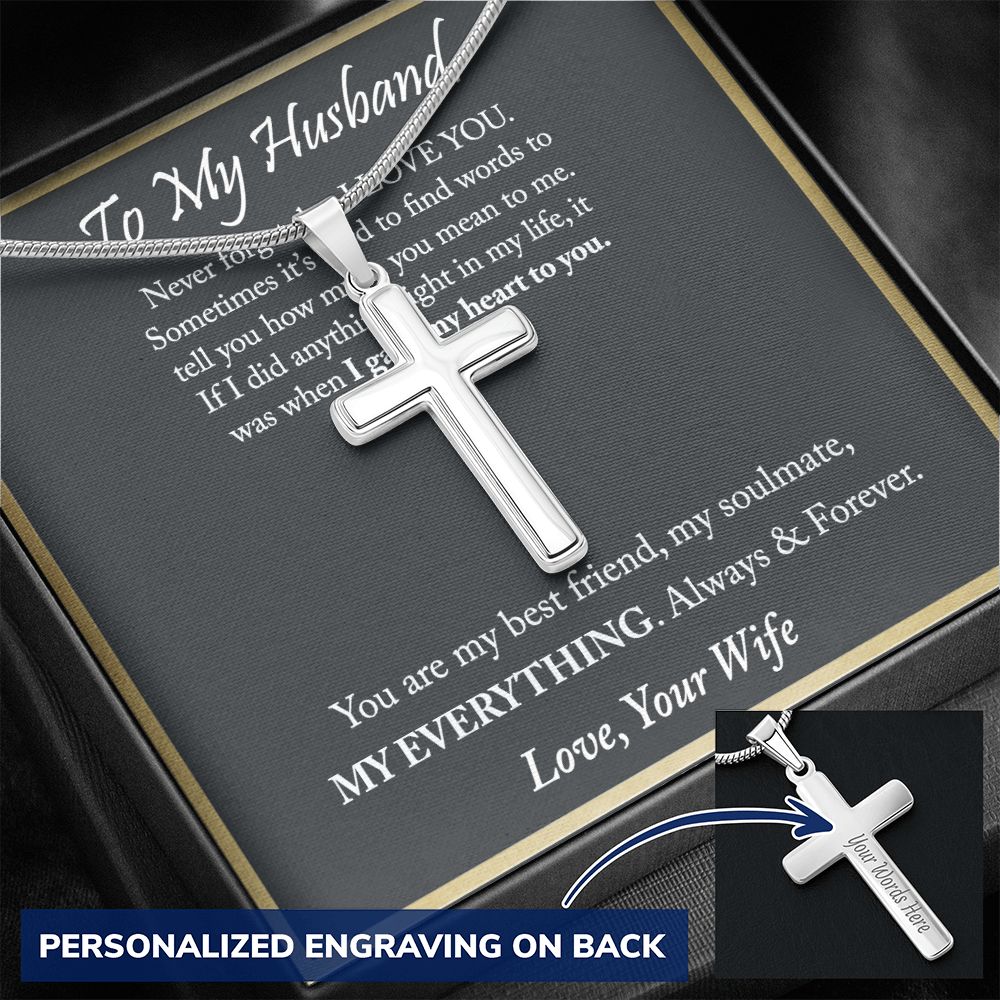 Husband And Wife Cross Necklace, To My Husband Cross Necklace Gift From Wife, You Are My Everything Necklace Gift For Husband, Wife To Husband Cross Necklace, Gift Necklace For Husband Jewelry Personalized Cross Necklace