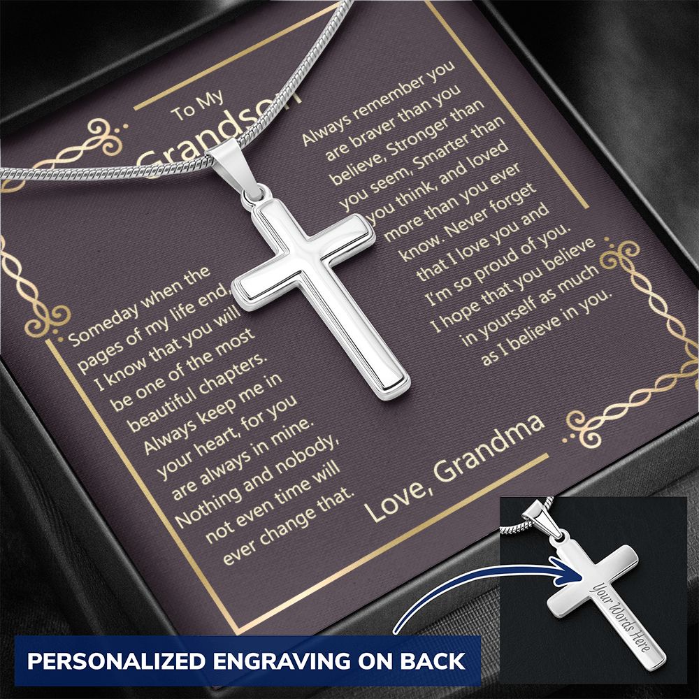 Grandson Birthday Gifts From Grandma Present For Grandson From Grandmother To My Grandson Necklace From Grandparents Cross Chain with Message Card and Gift Box2 Personalized Cross Necklace