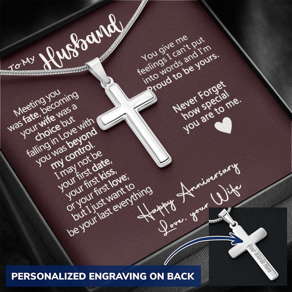 To My Husband Cross Necklace, Husband Necklace from Wife, Gifts For Husband From Wife, Gift For Groom From Bride On Wedding Day, Aniversary Birthday Gift For Him, Valentine Gift for Men7 Personalized Cross Necklace