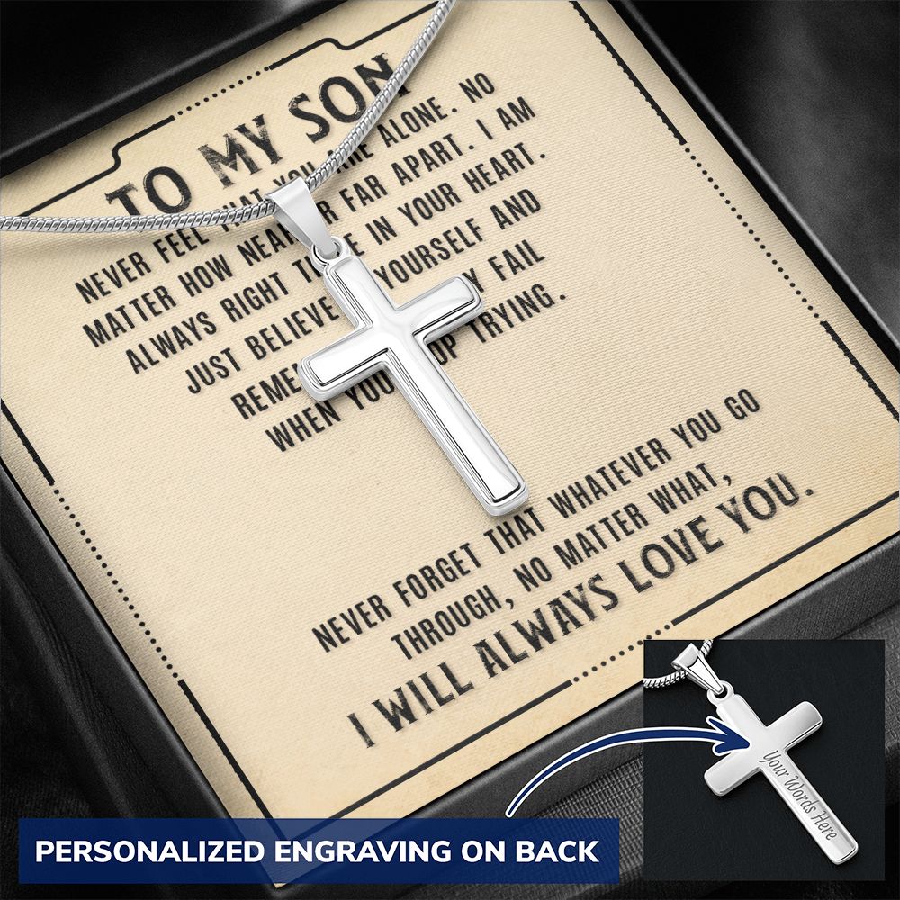 To My Son Necklace From Mom, Son Gifts From Mom and Dad, Mother and Son Necklace, Birthday Gift For My Son Graduation Christmas Faith Cross Necklace Present13 Personalized Cross Necklace