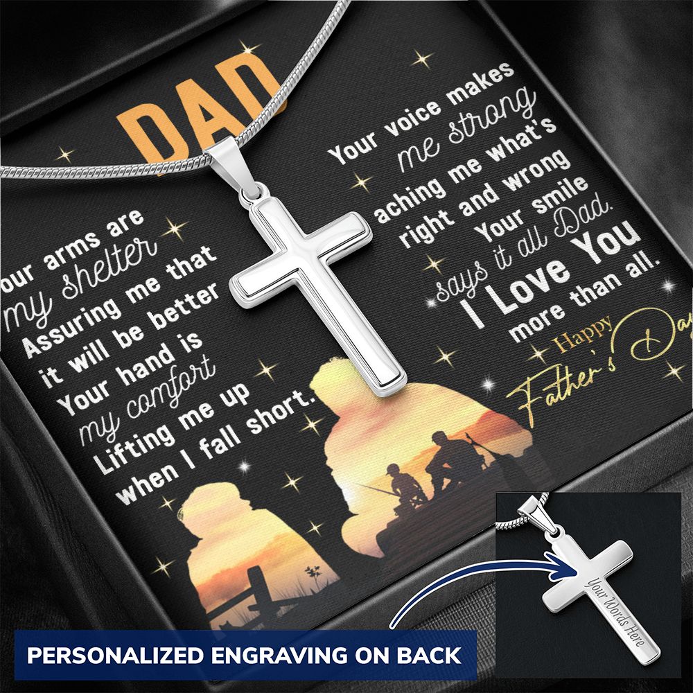 Father Necklace Dad Gift from Son Father's Day Gift Thanksgiving Birthday Xmas Jewelry For Men Stainless Artisan Crafted Cross Necklace with Message Card Luxury Box Personalized Cross Necklace