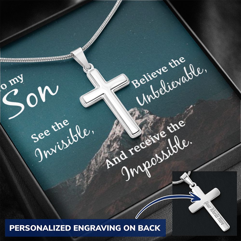 To My Son Necklace From Mom, Son Gifts From Mom and Dad, Mother and Son Necklace, Birthday Gift For My Son Graduation Christmas Faith Cross Necklace Present11 Personalized Cross Necklace