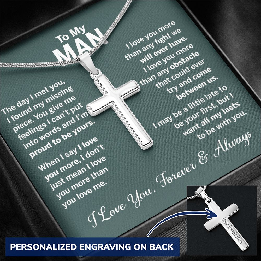 To My ManCross Necklace, Husband Necklace from Wife, Gifts For Husband From Wife, Gift For Groom From Bride On Wedding Day, Aniversary Birthday Gift For Him, Valentine Gift for Men 2 Personalized Cross Necklace
