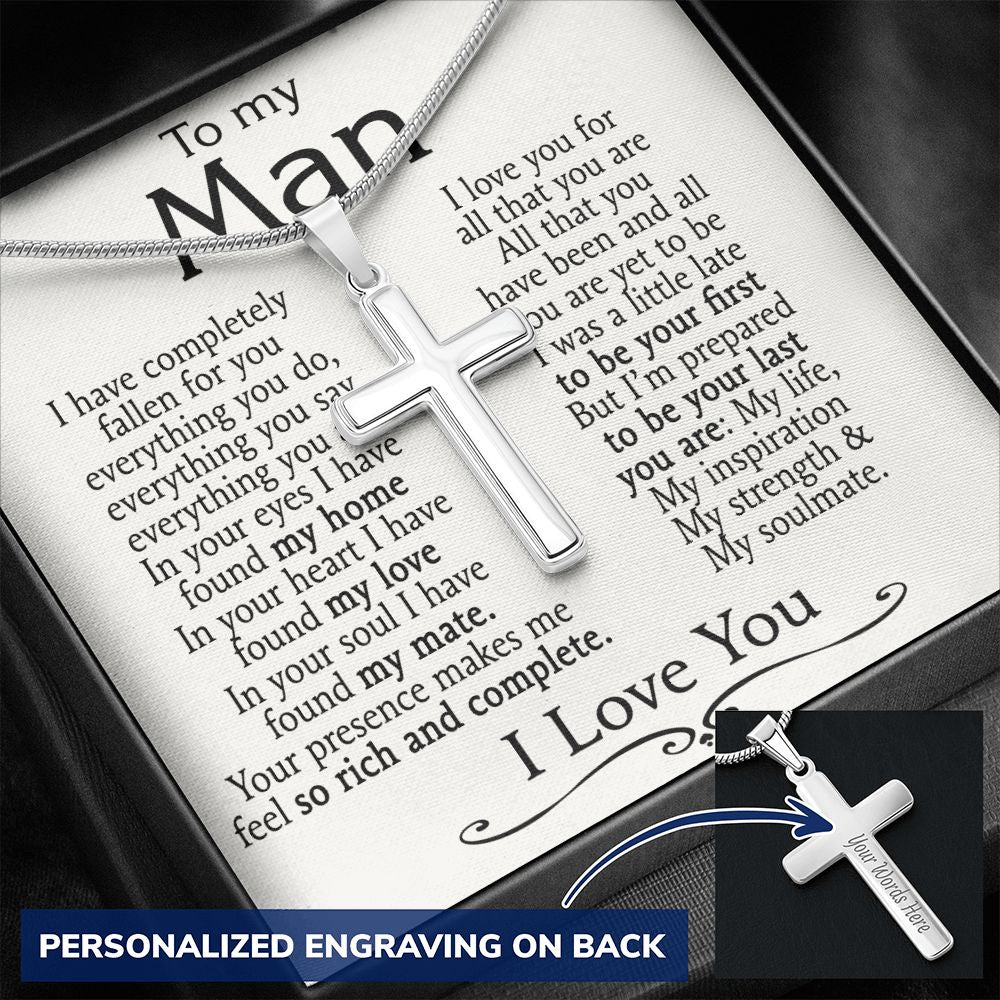 Jewelry For Mens - Personalized Cross Necklace For Men - To My Man Cross Necklace From Girlfriend Fiancee Soulmate, Smorkin Hot - Gift For Husband Boyfriend Birthday Fathers Day Gift Birthday Personalized Cross Necklace