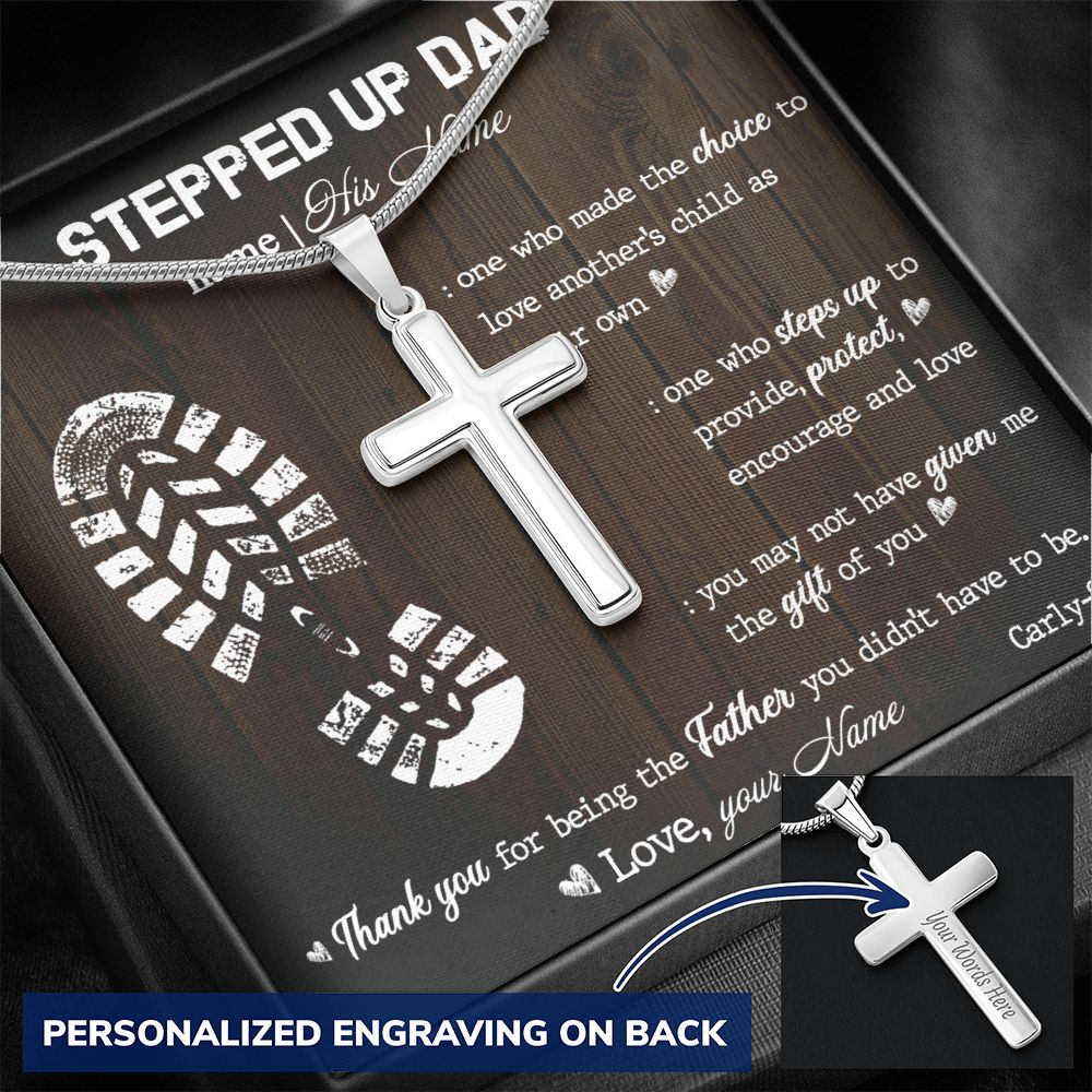 Gift to My Stepped Up Dad Necklace for Stepped Up Dad Stepfather, Thank You for Everything My Step Dad Fathers Day Cards, Father's Day Necklace, Gifts for Step Dads On Father S Day5 Personalized Cross Necklace