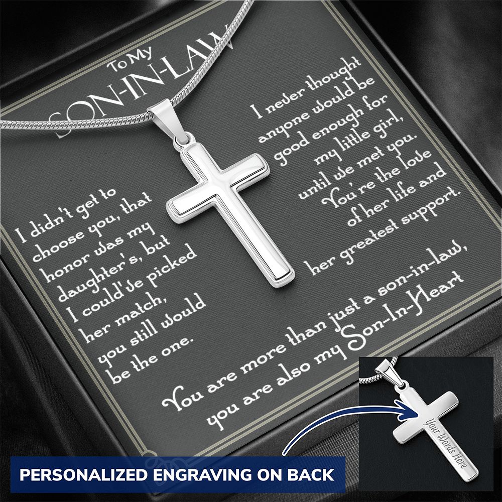 Mother to Son-in-law Cross Pendant Necklace for Son-in-law From Mom Wedding Gift Personalized Necklace, Message Card Jewelry, To My Son In Law Gift From Mom, Son-in-law Cross Necklace Pendant2 Personalized Cross Necklace