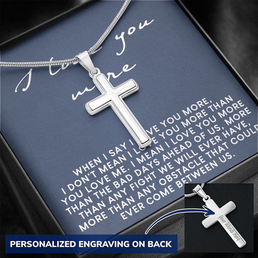 Romantic Gifts For Him, Cute Gifts For Boyfriend Jewelry, Long Distance Relation Jewelry For Men Stainless Artisan Crafted Cross Necklace with Message Card Luxury Box Personalized Cross Necklace