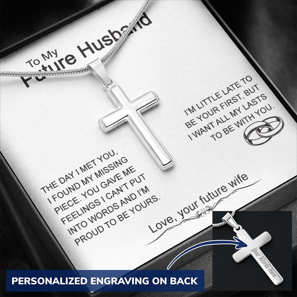 To My Future Husband Cross Necklace From Wife, Soulmate Jewelry For Men, Husband And Wife Artisan Cross Necklace, Husband To Wife Cross Pendant, Cross Necklace Gift For Husband On Valentine's Day