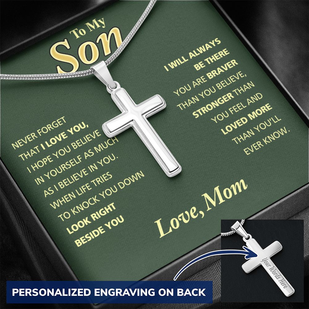 Jewelry For Mens - Mother Son Necklace, Son Jewelry, Fathers Day For Son From Mom Gifts, Small Cross Necklace For Men Boys, 14K White Gold Stainless Steel Cross Chains Set, Cross Pendant Personalized Cross Necklace