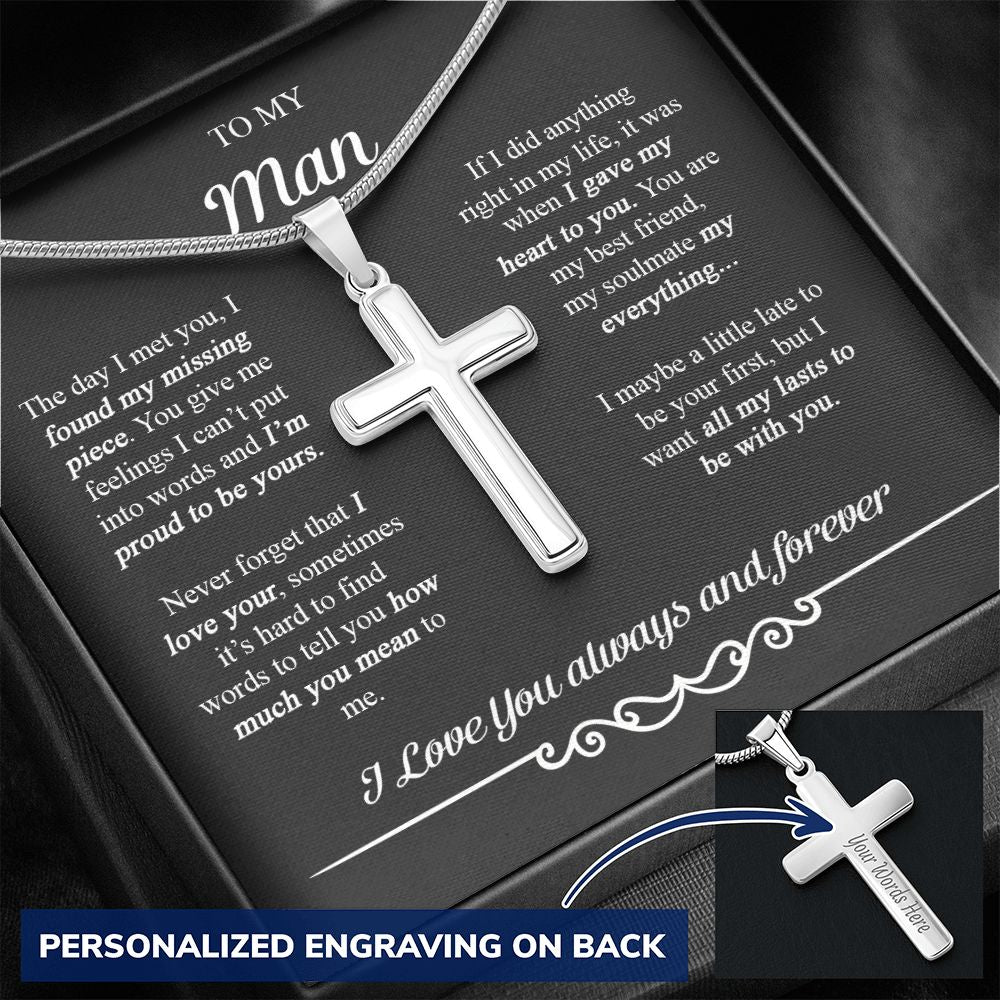 To My Man Cross Necklace, Boyfriend Gift, Boyfriend Birthday Gifts, Anniversary Personalized Cross Necklace