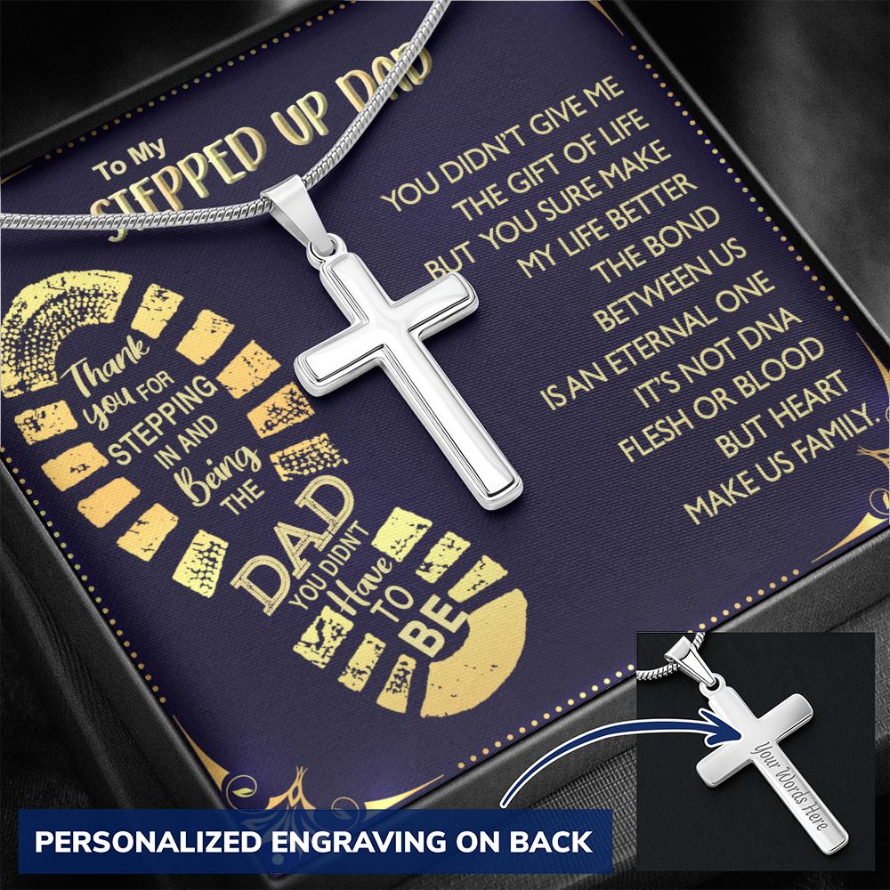Gift to My Stepped Up Dad Necklace for Stepped Up Dad Stepfather, Thank You for Everything My Step Dad Fathers Day Cards, Father's Day Necklace, Gifts for Step Dads On Father S Day1 Personalized Cross Necklace