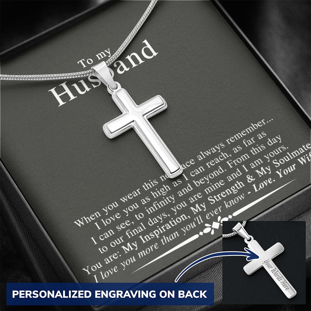 Husband And Wife Cross Necklace, To My Husband Cross Necklace Gift From Wife, Necklace Gift For Husband, This Cross Necklace Always Remember, Gift Necklace For Husband Jewelry Gift For Men Personalized Cross Necklace