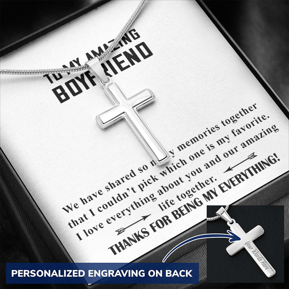 To My Boyfriend Cross Necklace Gift From Girlfriend Boyfriend Gift Chain Necklace Promise Necklace for Boyfriend Boyfriend Christmas Jewelry With Message Card