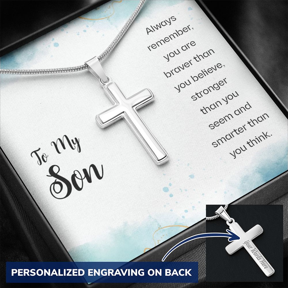 To My Son Necklace From Mom, Son Gifts From Mom and Dad, Mother and Son Necklace, Birthday Gift For My Son Graduation Christmas Faith Cross Necklace Present17 Personalized Cross Necklace
