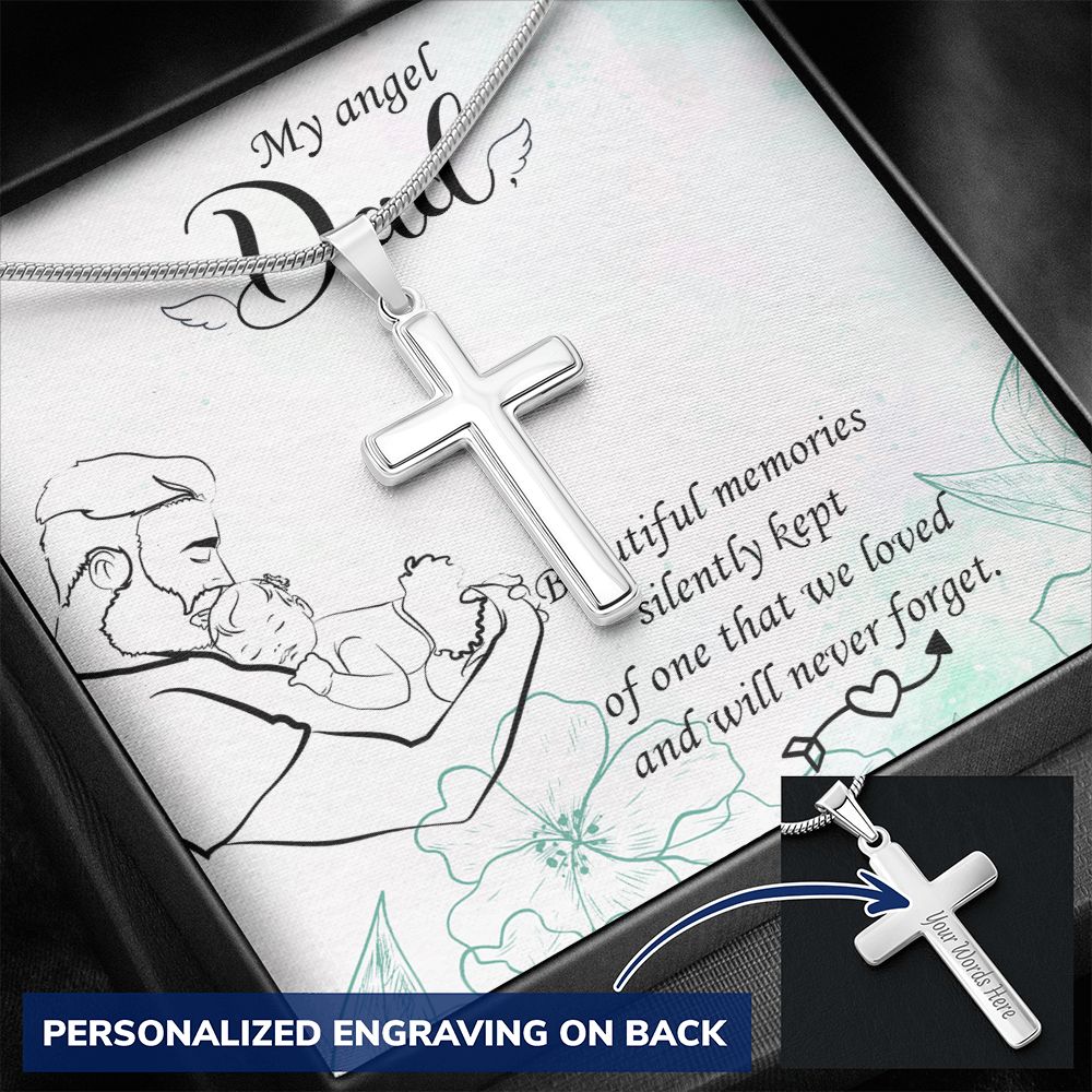 To My Angel Dad Necklace Pendant Gift From Daughter Or Son Necklace Beautiful Memories Happy Father's Day, To Dad Father In Law Gifts On Birthday Anniversary 31821 Personalized Cross Necklace