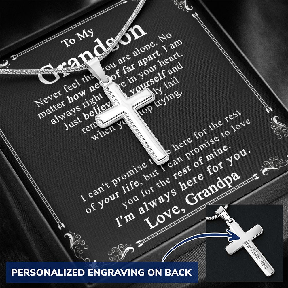 Grandson Keepsake Gift Cross Necklace For Grandson, Cross Pendant Gift For Grandson from Grandpa, Grandfather and Grandson Necklace, Grandson Jewelry, Cross Necklace for Grandson, Jewelry For Boys Personalized Cross Necklace