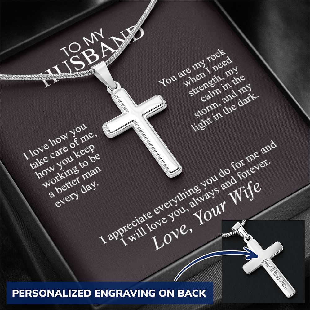 To My Husband Cross Necklace, Husband Necklace from Wife, Gifts For Husband From Wife, Gift For Groom From Bride On Wedding Day, Aniversary Birthday Gift For Him, Valentine Gift for Men9 Personalized Cross Necklace