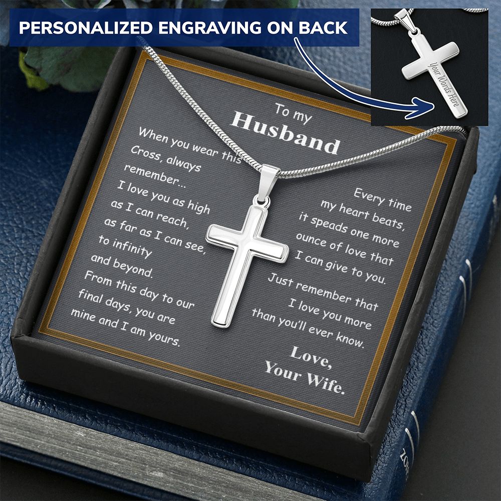 To My Husband Cross Necklace, Husband Necklace from Wife, Gifts For Husband From Wife, Gift For Groom From Bride On Wedding Day, Aniversary Birthday Gift For Him, Valentine Gift for Men3 Personalized Cross Necklace