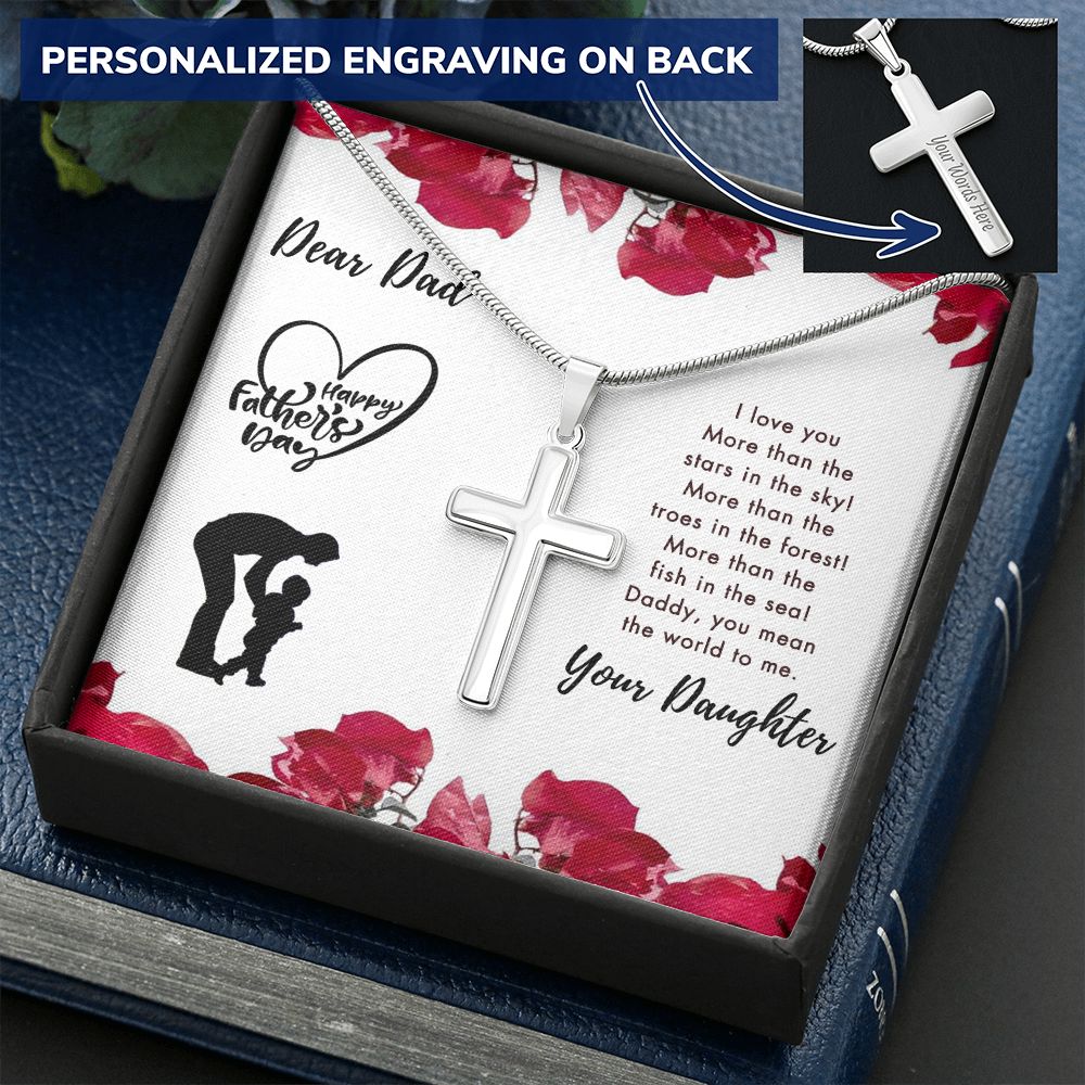 To My Dad Cross Necklace From Daughter, Father's Day Pendant Gift for Dad, Father And Daughter Personalized Cross Necklace Gift For Dad Necklace For Him, Jewelry Gift For Men, Mans Gift Necklace