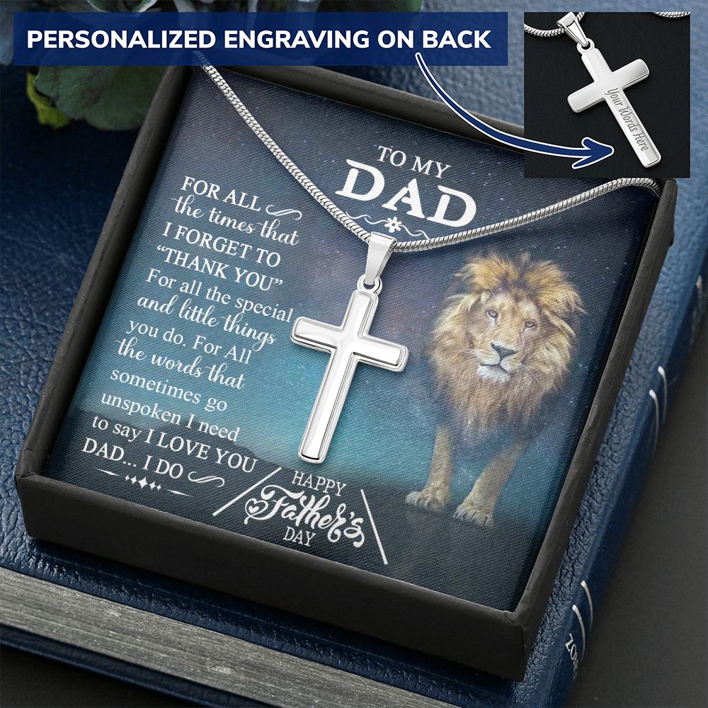 Lion Dad Cross Necklace, To My Dad Lion Cross Necklace From Daughter, Thank You For Dad Cross Necklace, Gift Necklace For Dad, Lion Father And Daughter Cross Pendant, Jewelry Gift For Men, Daddy Personalized Cross Necklace 2222