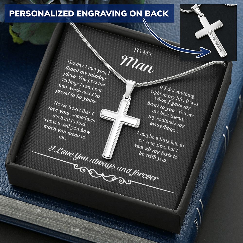 To My Man Cross Necklace, Boyfriend Gift, Boyfriend Birthday Gifts, Anniversary Personalized Cross Necklace