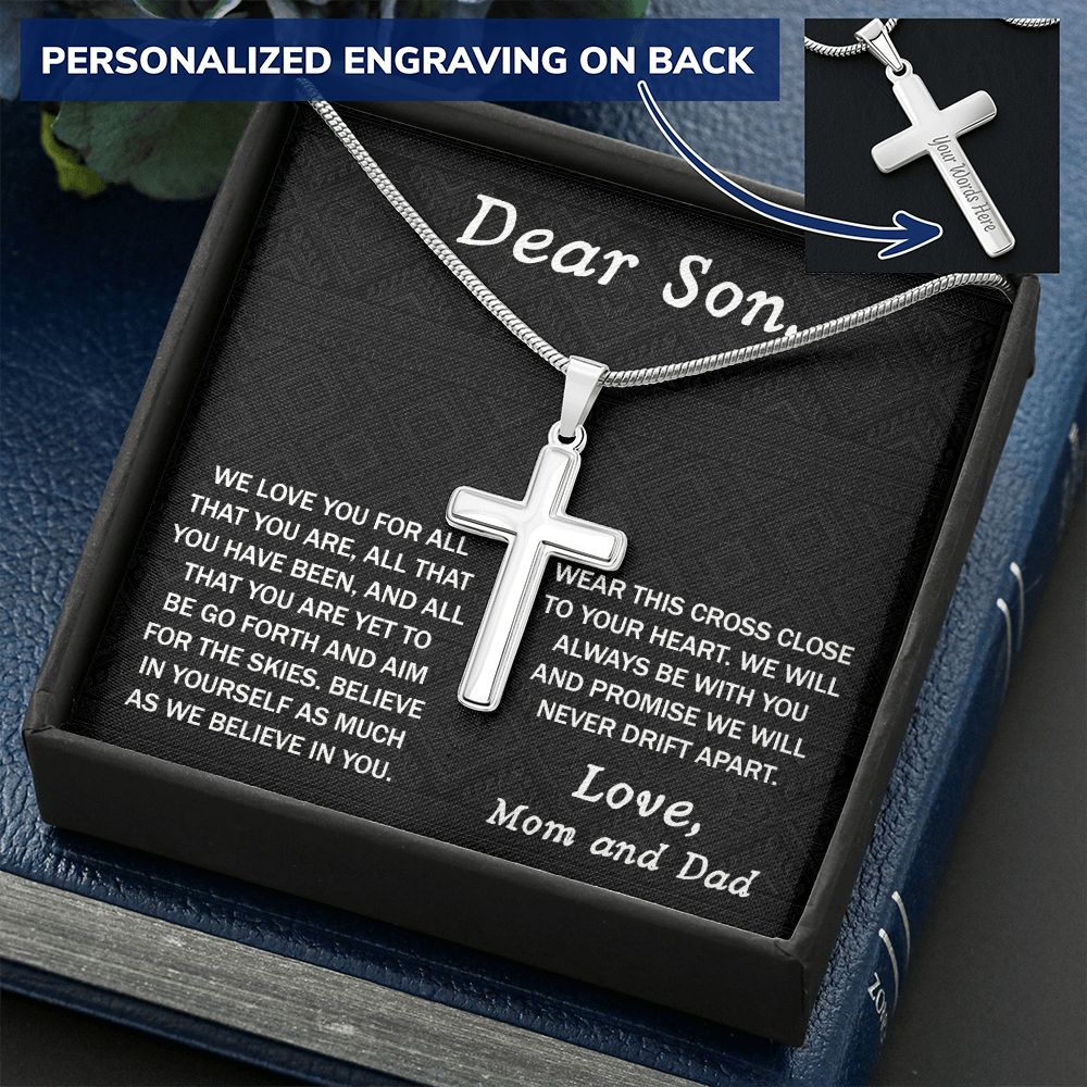 To My Son Necklace From Mom, Son Gifts From Mom and Dad, Mother and Son Necklace, Birthday Gift For My Son Graduation Christmas Faith Cross Necklace Present7 Personalized Cross Necklace