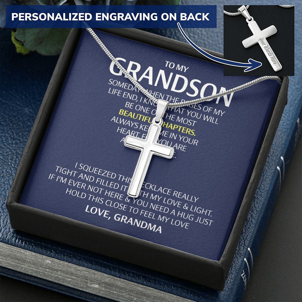 To My Grandson Cross Necklace From Grandma, Gift Necklace for grandson Cross Necklace Gift for Grandson, Grandma And grandson Gift Cross Necklace On Birthday, Graduation Jewelry Gift For Boys, Him Personalized Cross Necklace 2222