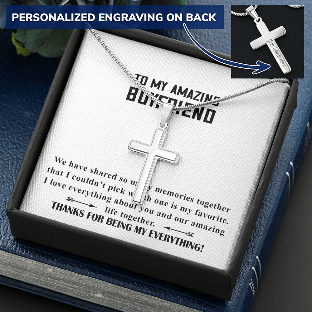 To My Boyfriend Cross Necklace Gift From Girlfriend Boyfriend Gift Chain Necklace Promise Necklace for Boyfriend Boyfriend Christmas Jewelry With Message Card
