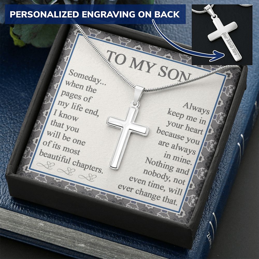 To My Son Cross Necklace From Mom with Message Card and Gift Box, Cross Necklace Gift for Son From Mom And Dad Jewelry For Men Stainless Artisan Crafted Cross Necklace To Son From Mom, Mother And Son Personalized Cross Necklace 2222