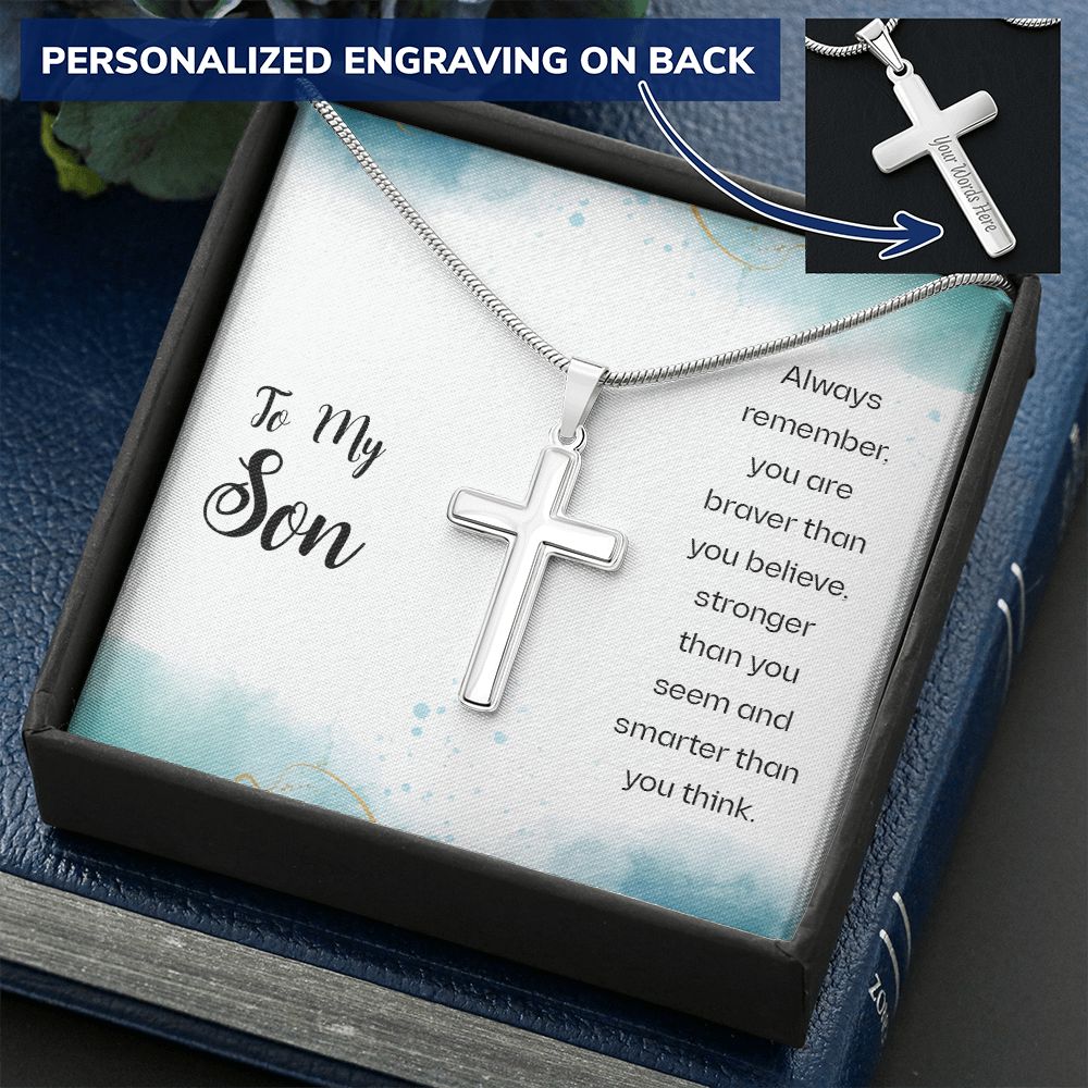 To My Son Necklace From Mom, Son Gifts From Mom and Dad, Mother and Son Necklace, Birthday Gift For My Son Graduation Christmas Faith Cross Necklace Present17 Personalized Cross Necklace
