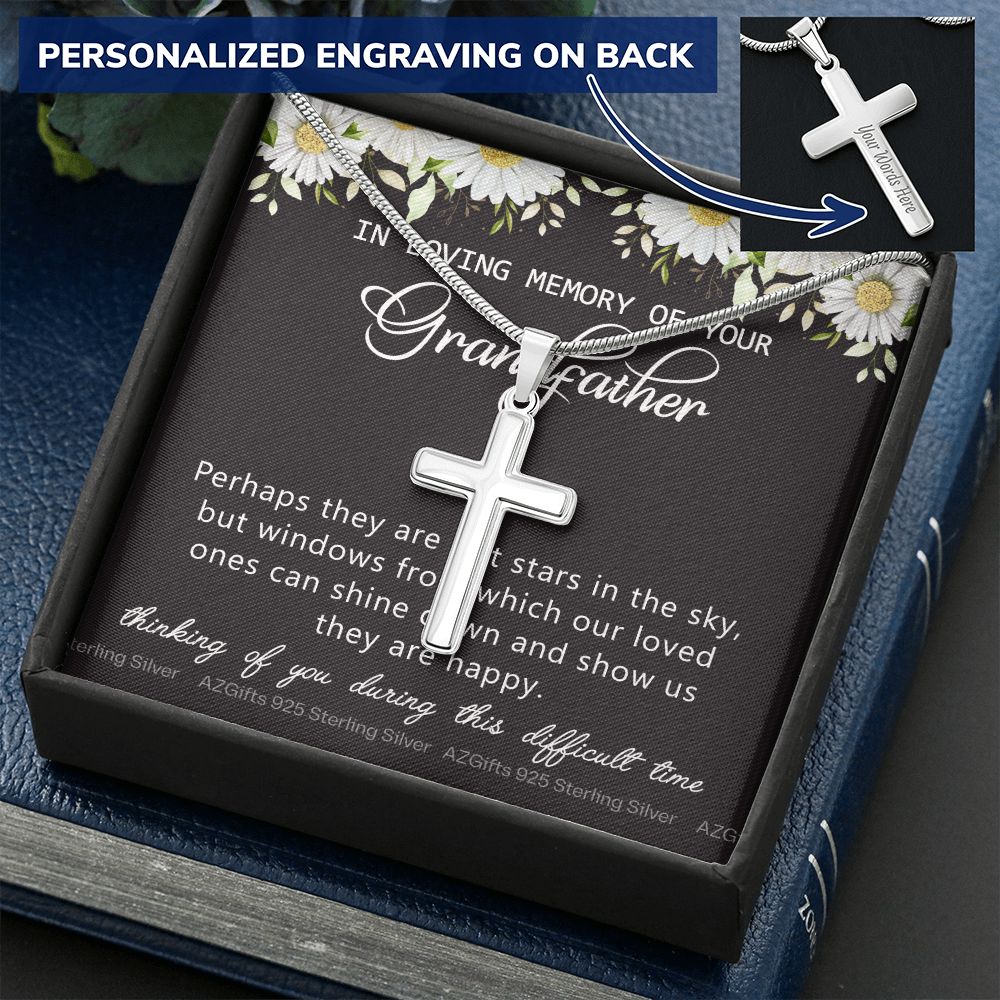 Grandfather Memorial Gift, Loss Of Grandfatherr Necklace, Loss of Grandpa Gift, Loss Of A Family Member, Memorial Gift For Loss Of, Grandpa Memorial Jewelry for Women Condolence Gifts Personalized Cross Necklace